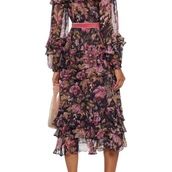 ZIMMERMANN Lucky Silk Chiffon Purple Ruffle Dress 1 $1,350 - Picture 3 of 8